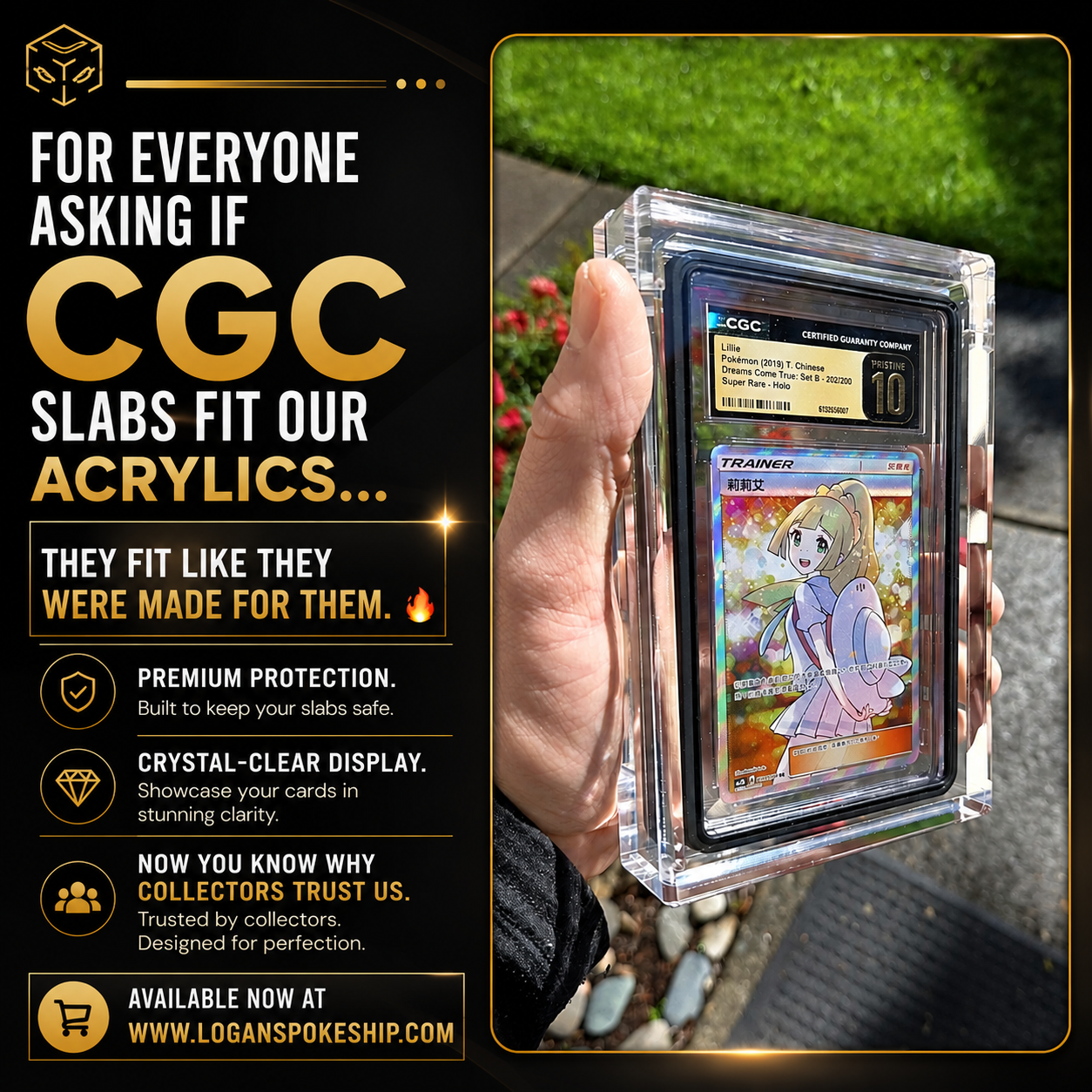 PSA Graded Card Acrylic Magnetic Display Case w/ Graded Guard Bumper Installed